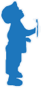 Blue silhouette of young child brushing teeth, dental care concept for pediatric dentistry.